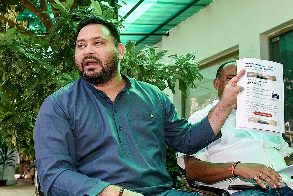 Tejashwi Yadav speaks to media