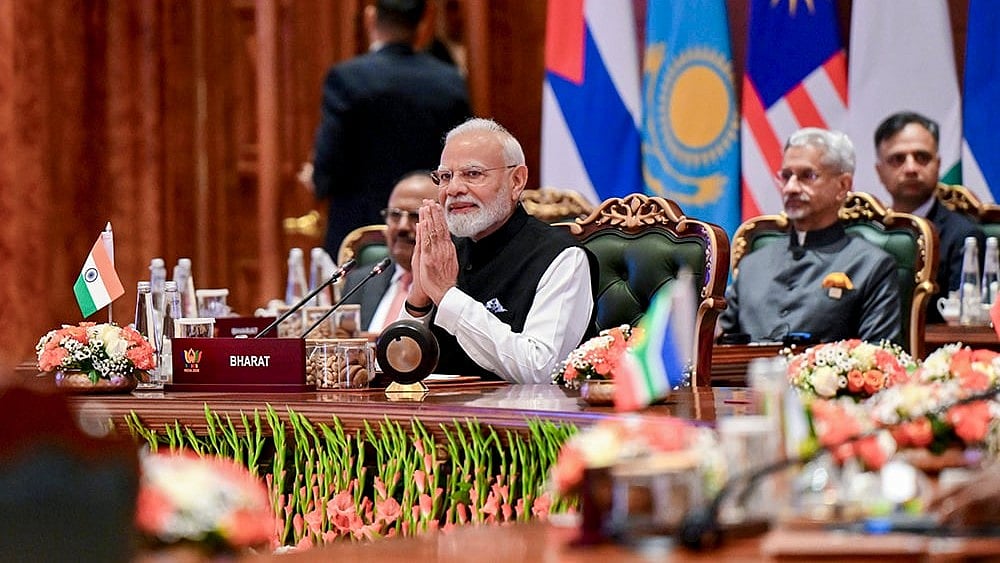 Prime Minister Narendra Modi during the closed session for BRICS member countries amid 18th BRICS Summit, in New Delhi.  - | Photo: PMO via PTI 