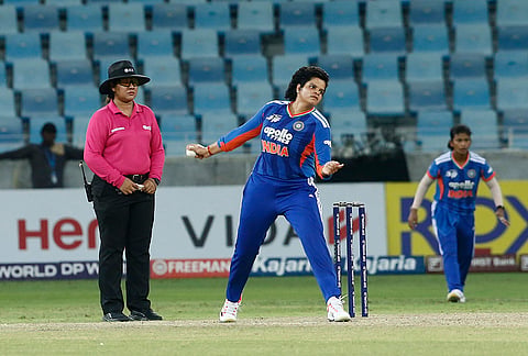 Shafali Verma bowls during Women's Asia Cup 2026 India vs Sri Lanka final