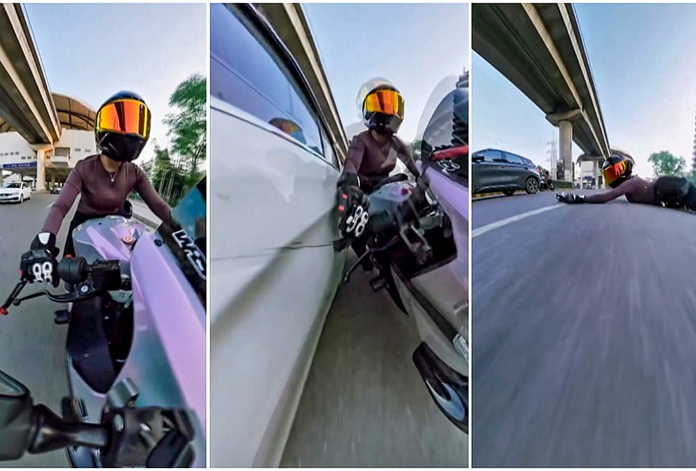 Speeding car hits woman biker, drags sports bike in Gurugram; probe underway