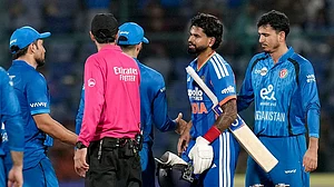 | Photo: PTI/Money Sharma : India's captain Shreyas Iyer, second right, shakes hand with Afghanistan players after winning in the first T20I cricket match between India and Afghanistan, in New Delhi, Sunday, Sept. 13, 2026.