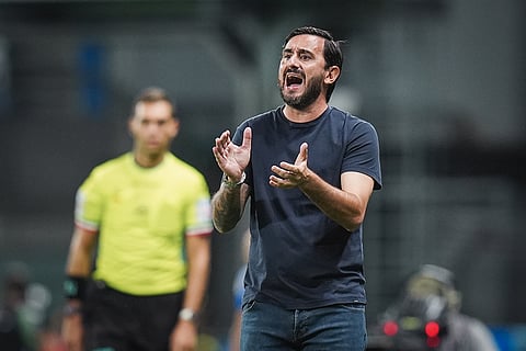 Sassuolo's head coach Roberto Aquilani shouts during the Serie A soccer match between Sassuolo Calcio and Juventus Turin in Reggio Emilia, Italy.