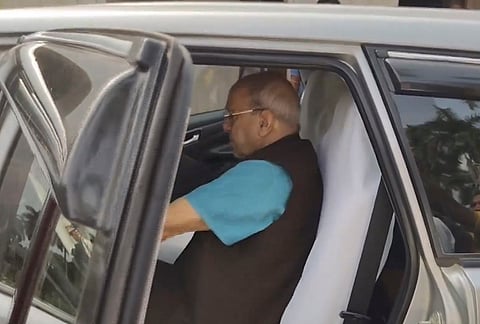 Ayodhya Ram Temple Construction Committee Chairman Nripendra Mishra leaves circuit house for a meeting at Temple Complex, in Ayodhya.
