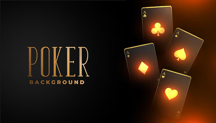 Four dark playing cards with glowing gold suit symbols