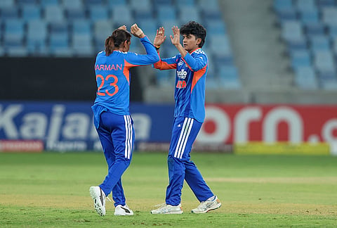 India cricketers celebrate after a wicket during Women's Asia Cup 2026 India vs Sri Lanka final
