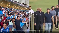 Fans chanting 'trophy chor' in the left as Mohsin Naqvi (right) leaves the stadium with the trophy - X