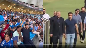X : Fans chanting 'trophy chor' in the left as Mohsin Naqvi (right) leaves the stadium with the trophy