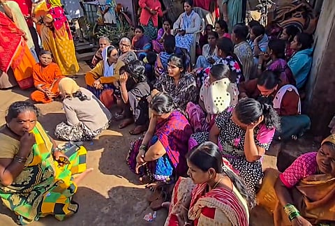 People mourn after four members of a family were killed and two others injured in a refrigerator explosion at their house, in Belagavi, Karnataka.