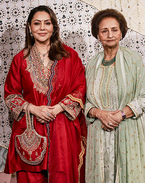 Film producer and interior designer Gauri Khan along with her mother during ‘Ganesh Chaturthi’ celebrations at the residence of Reliance Industries Chairman Mukesh Ambani, in Mumbai, Maharashtra.