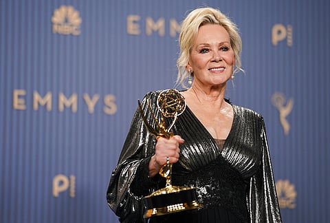 Jean Smart poses in the press room with the award for outstanding lead actress in a comedy series for "Hacks"during the 78th Emmy Awards on Monday, Sept. 14, 2026, at the JW Marriott in Los Angeles. 