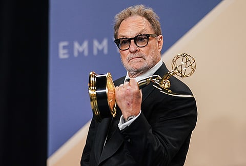 Stephen Root poses in the press room with the award for outstanding supporting actor in a comedy series for "Widow's Bay" during the 78th Emmy Awards on Monday, Sept. 14, 2026, at the JW Marriott in Los Angeles. 