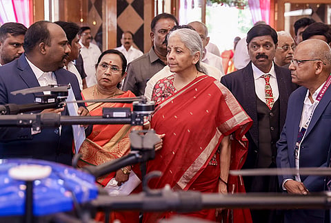 Union Finance Minister Nirmala Sitharaman visits an exhibition showcasing space and other research activities conducted by Dr. M.G.R. Educational and Research Institute, in Chennai, Tamil Nadu. 