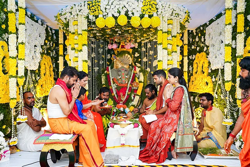 A Revanth Reddy during Ganesh Chaturthi festival