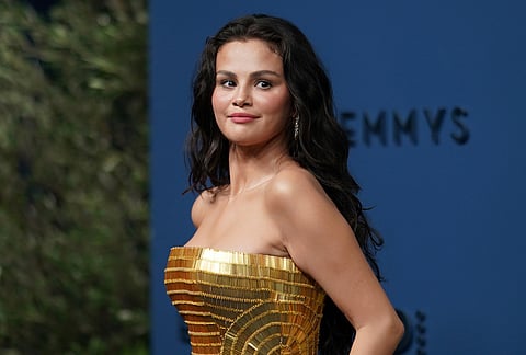 Selena Gomez arrives at the 78th Emmy Awards on Monday, Sept. 14, 2026, at the Peacock Theater in Los Angeles. 