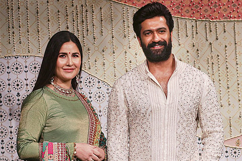 Bollywood actors Katrina Kaif and Vicky Kaushal during ‘Ganesh Chaturthi’ celebrations at the residence of Reliance Industries Chairman Mukesh Ambani, in Mumbai, Maharashtra.