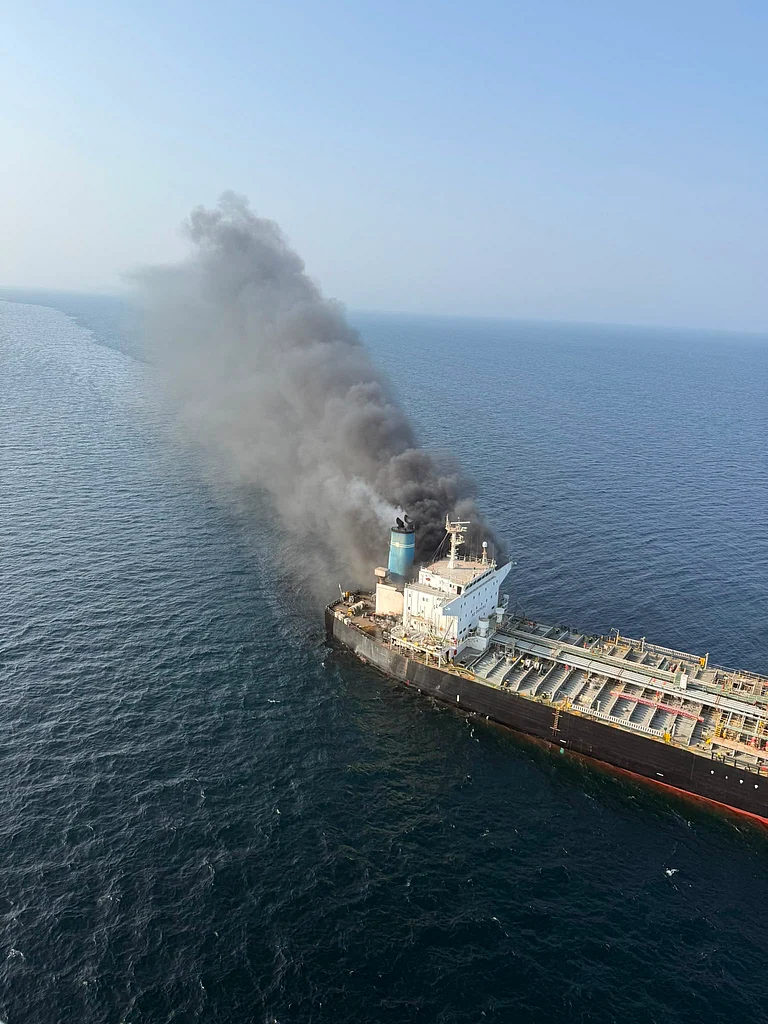 MEA says 13 of 14 Indian seafarers aboard MT El Gaia were rescued after the attack off Oman. - X
