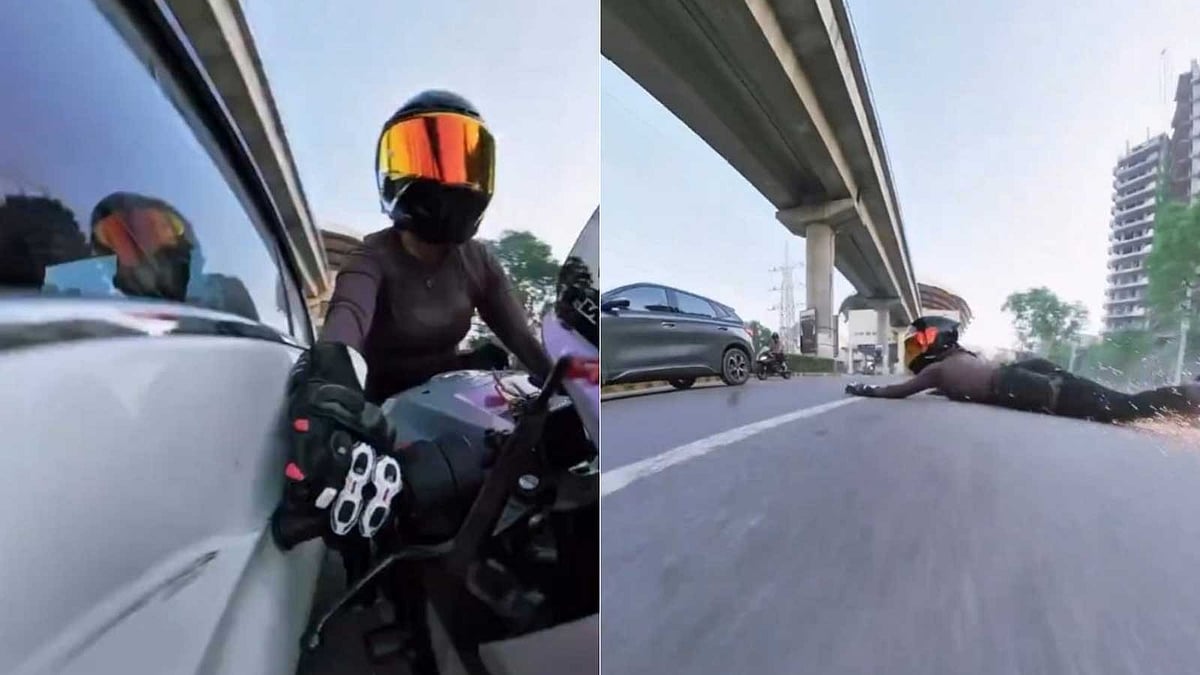 Screengrab of the viral video of Sia being hit by a car  - Gurugram Police/Screengrab