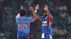 Nitish Kumar Reddy Celebrates With Captain Shreyas Iyer - | Photo: X/bcci