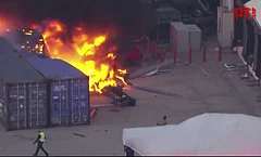 NBC4’s NewsChopper4 crashed in Chatsworth while crews were covering a separate bus accident.
- PTI, Screengrab from video