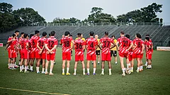 East Bengal footballers in training ahead of ACL Two clash against Al Hussain. - eastbengal_fc/X