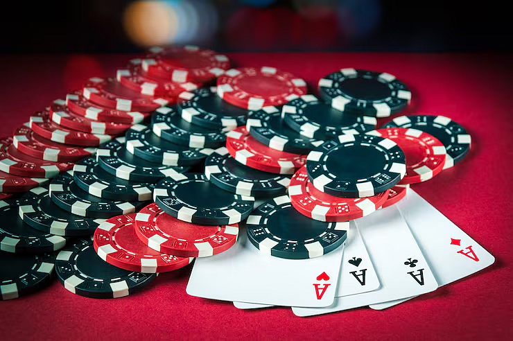 Poker chips and playing card
