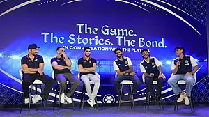 NDTV : Indian and Afghanistan players during Koh-E-Zafar event ahead of the third T20I in New Delhi