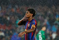 Raphinha Stars As Barcelona Thrash Racing 7-2 At Spotify Camp Nou | Photo: AP/Joan Monfort : Barcelona's Lamine Yamal celebrates after scoring his side's seventh goal during a Spanish La Liga soccer match between Barcelona and Racing de Santander in Barcelona, Spain, Wednesday, Sept. 16, 2026.
