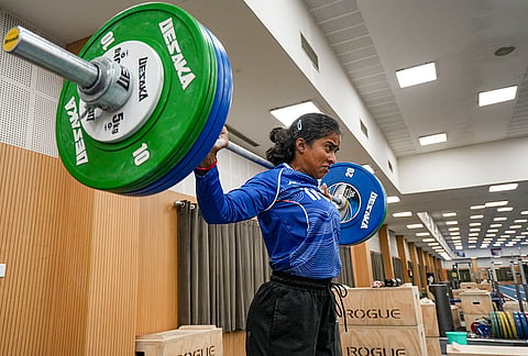 Weightlifter Gyaneshwari Yadav during an interactive session with the media ahead of the Asian Games 2026 at Aichi-Nagoya, Japan, at Netaji Subhas National Institute of Sports (NSNIS), in Patiala, Punjab, Friday, Sept. 4, 2026.