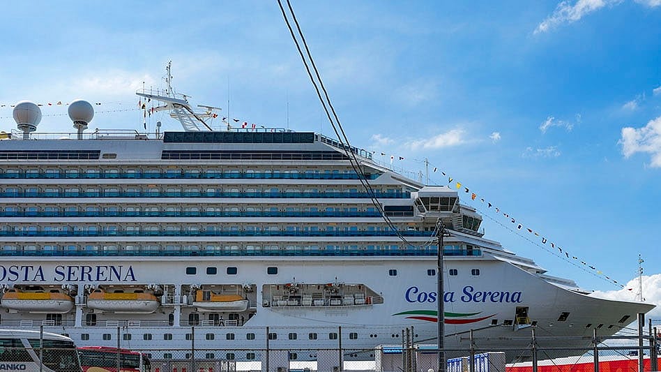 A view of the Costa Serena cruise ship, housing athletes for the Asian Games, at Nagoya Port, Japan. - | Photo: PTI/Arun Sharma
