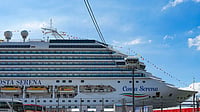 Asian Games 2026 Hit By Fresh Concern As Typhoon 'Dujuan' Threat Looms | Photo: PTI/Arun Sharma : A view of the Costa Serena cruise ship, housing athletes for the Asian Games, at Nagoya Port, Japan.