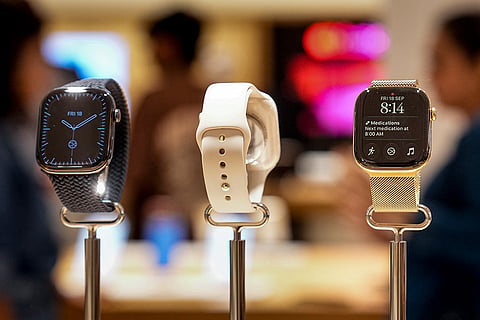 Newly launched Apple watches on display at an apple store during the official sales launch of the iPhone 18 Pro and iPhone 18 Pro Max, in Bengaluru, Karnataka.