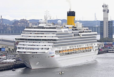 The Italian cruise ship, the Costa Serena, that will house up to 5,000 officials and athletes for the Asian Games, arrives at a port in Nagoya, central Japan, Tuesday, Sept. 15, 2026. 
