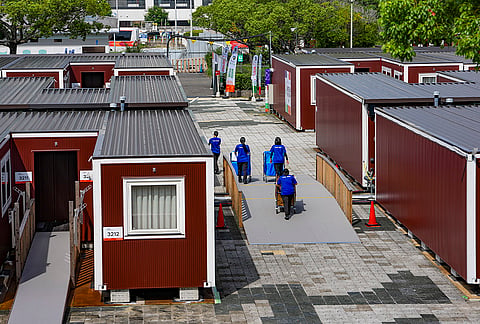Containers set up to house athletes from various countries participating in the 20th Asian Games, in Nagoya, Japan. The Asian Games organising committee has chosen containers and a cruise ship to accommodate athletes this time. 