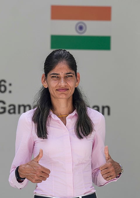 Long Distance runner Parul Chaudhary during an interactive session with media ahead of Asian Games 2026, at Sports Authority of India (SAI) in Bengaluru, Karnataka, Friday, Sept. 4, 2026. 