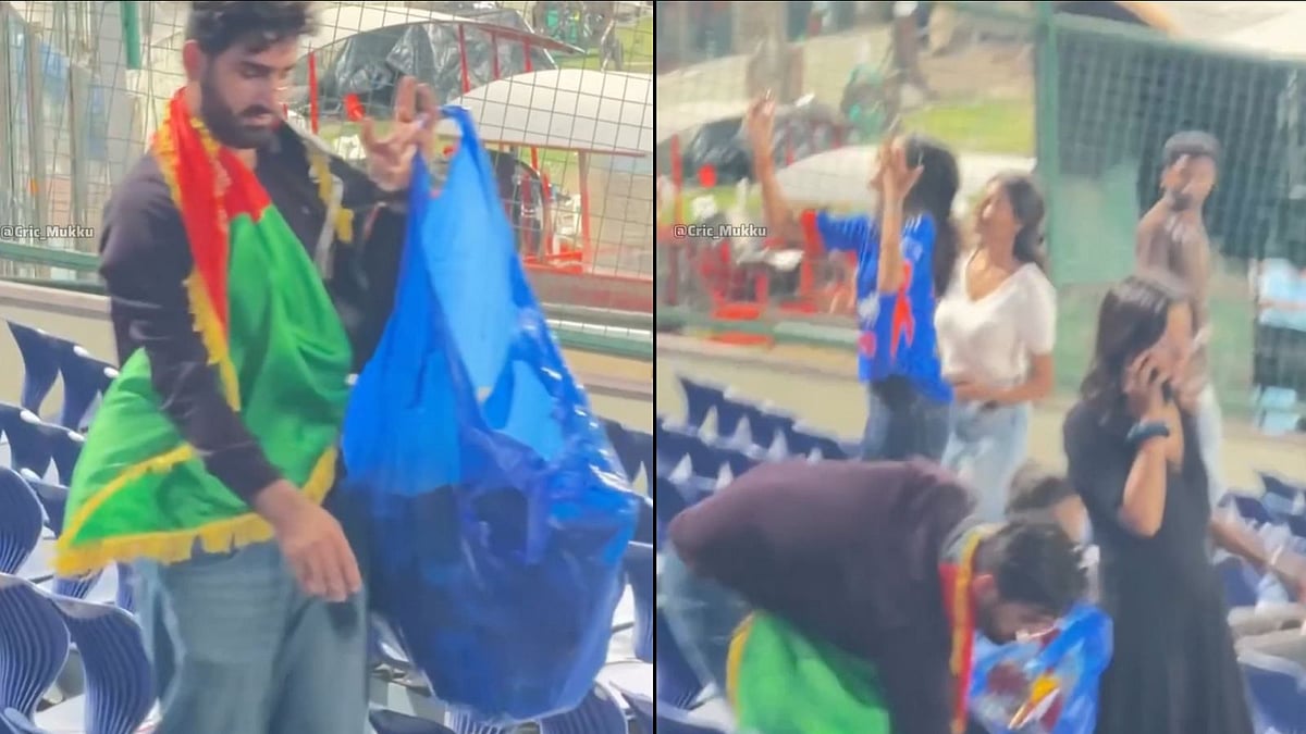 Afghanistan's fan was seen cleaning the stands at Arun Jaitley Stadium in New Delhi after IND vs AFG 3rd T20I - X