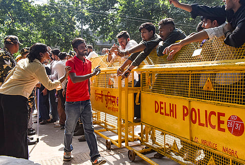 Students gather during the Delhi University Students Union (DUSU) Elections 2026-2027, at North Campus, in New Delhi, Friday, Sept. 18, 2026. 