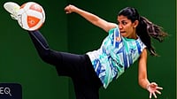 | Photo: X/sai_media : Quimcy Dsouza Playing Teqball