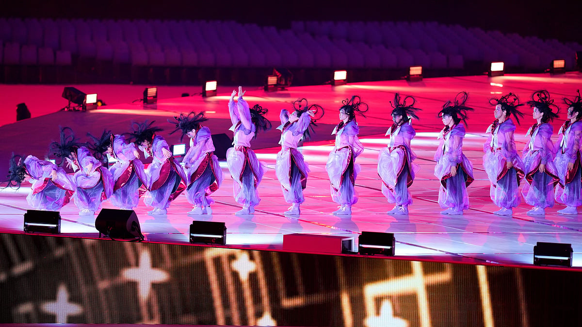 Dancers perform during the opening ceremony for the Asian Games in Nagoya, Japan, Saturday, Sept. 19, 2026. - (AP Photo/Eugene Hoshiko)