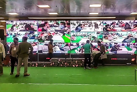 EVMs kept in secured containers amid security arrangements during the counting of votes for the Delhi University Students Union (DUSU) elections 2026-2027 at the Delhi University North Campus Sports Stadium, in New Delhi, Saturday, Sept. 19, 2026. 
