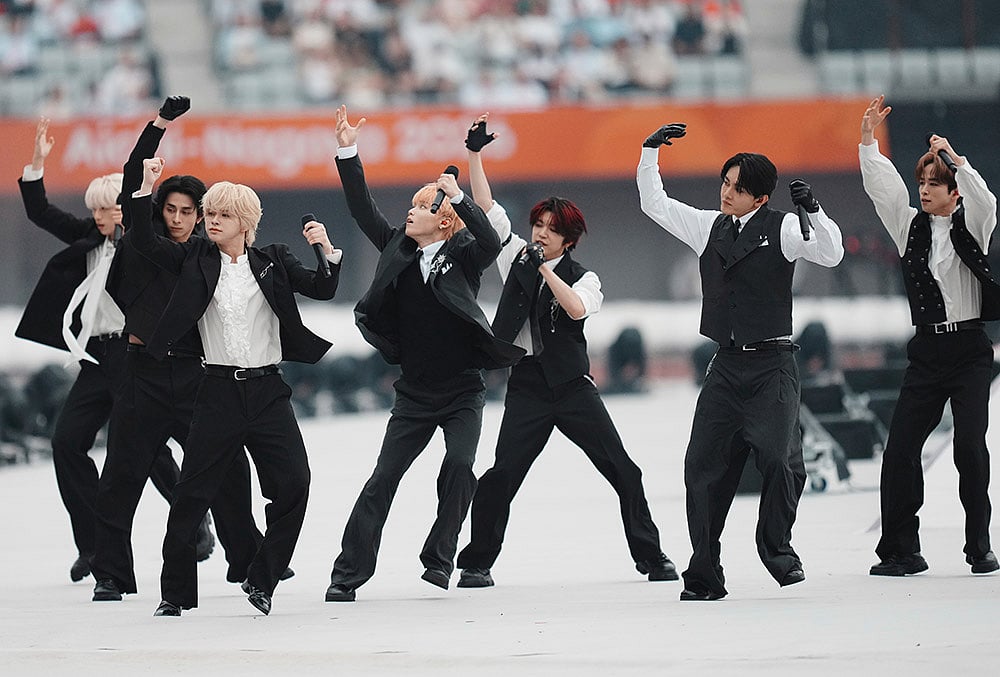 Japanese boy band INI perform ahead of the opening ceremony for the Asian Games in Nagoya, Japan, Saturday, Sept. 19, 2026.  - | Photo: AP/Lee Jin-man