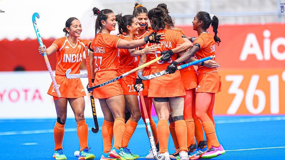 India Women's Hockey Team Celebrating Goal During The Encounter Against Uzbekistan In Asian Games On September 20. - | Photo: X/HockeyIndia