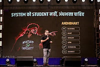 In Photos | Rahul Gandhi’s ‘Chhatron Ki Goonj’ In Madhya Pradesh Focuses On Students’ Concerns | Photo: AICC via PTI : In this image received on Sept. 19, 2026, Leader of Opposition in the Lok Sabha Rahul Gandhi addresses the 'Chhatron ki Goonj' event, in Indore, Madhya Pradesh.