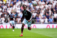| Photo: Andrew Matthews/PA via AP : Aston Villa's Johan Manzambi runs for the ball during the English Premier League soccer match between Tottenham Hotspur and Aston Villa, at Tottenham Hotspur Stadium in London.
