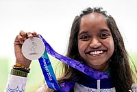 Asian Games 2026: Elavenil Valarivan Secures Individual Silver in Women’s 10m Air Rifle Final | Photo: PTI/Atul Yadav : India’s Elavenil Valarivan celebrates after winning silver medal in the women's 10m air rifle event shooting match in the ongoing Asian Games 2026, in Nagoya, Japan, Sunday, Sept. 20, 2026.