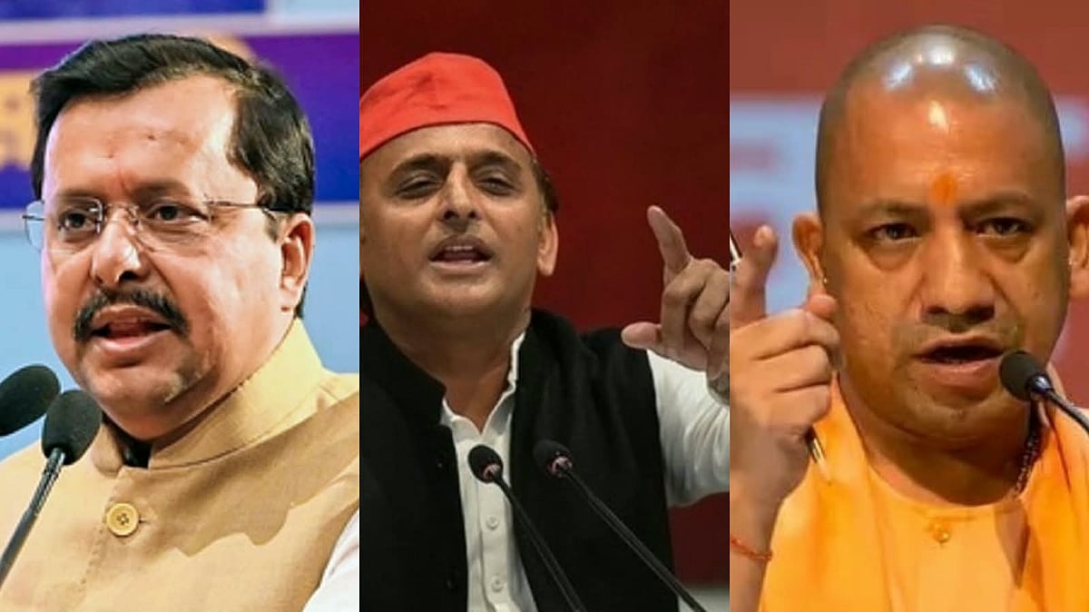 Nitin Nabin, Akhilesh Yadav and Yogi Adityanath  - File Photo