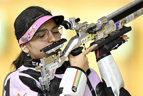 Sonam Uttam Maskar of India competes in the qualification of the women's individual 10 meter air rifle event in shooting, in Toyota, Aichi prefecture, Sunday, Sept. 20, 2026. 