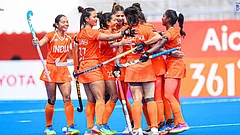India Women's Hockey Team Celebrating Goal During The Encounter Against Uzbekistan In Asian Games On September 20. - | Photo: X/HockeyIndia