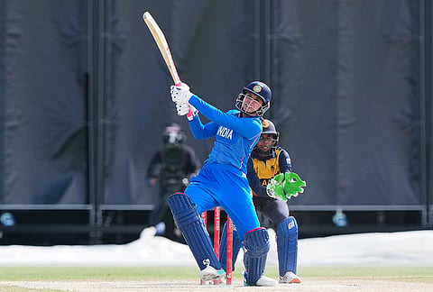 India's Smriti Shriniwas Mandhana bats during the women's gold medal T20 cricket game between India and Sri Lanka at the Asian Games in Nisshin, Japan, Tuesday, Sept. 22, 2026. 