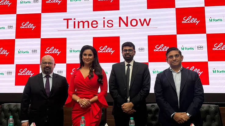 Dr. Vinit Banga, Lara Dutta, Dr. Rahul Kapur, and Dr. Sahil Kohli at the Lilly-Fortis "Time is Now" event. - null