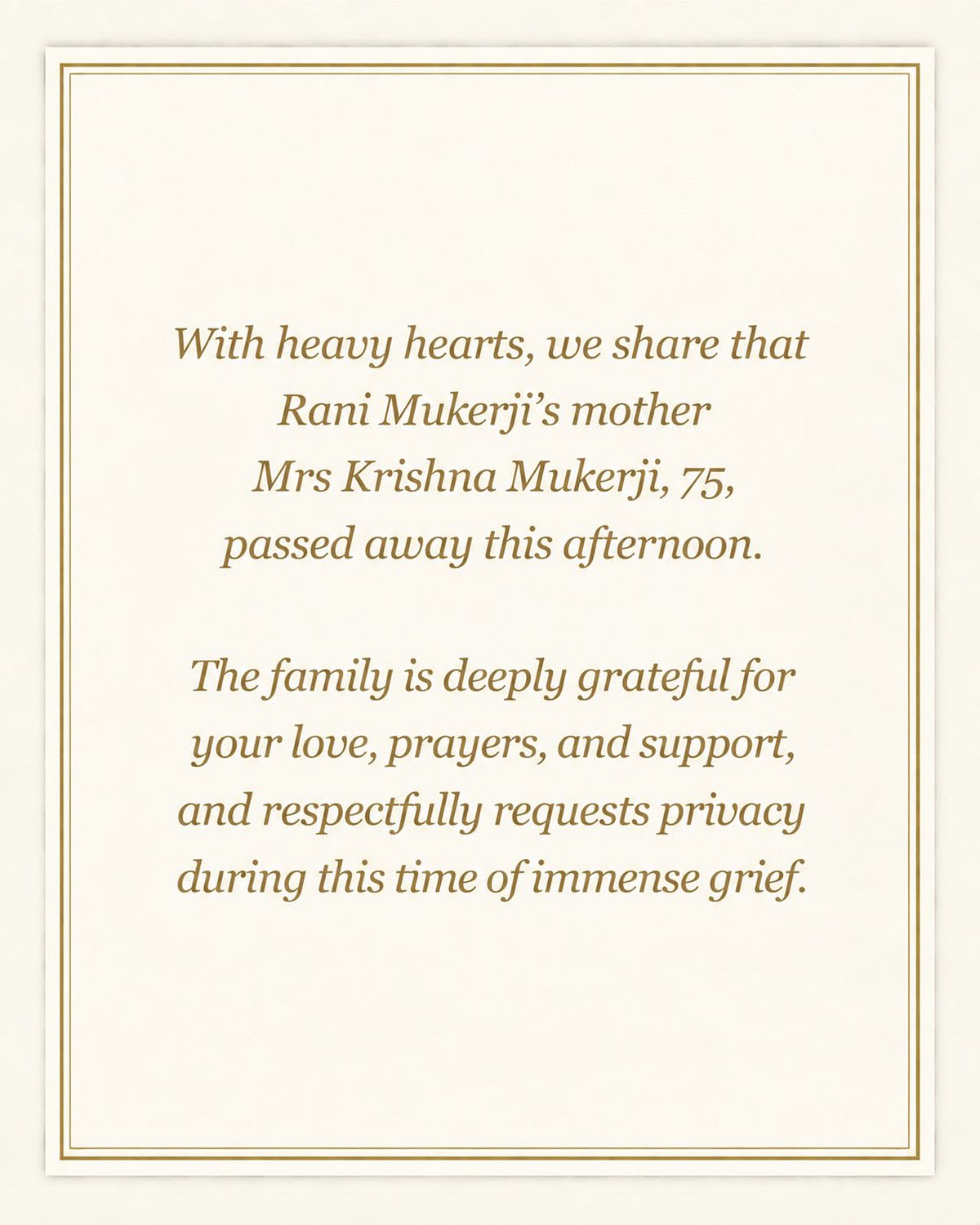 Rani Mukerji mother death